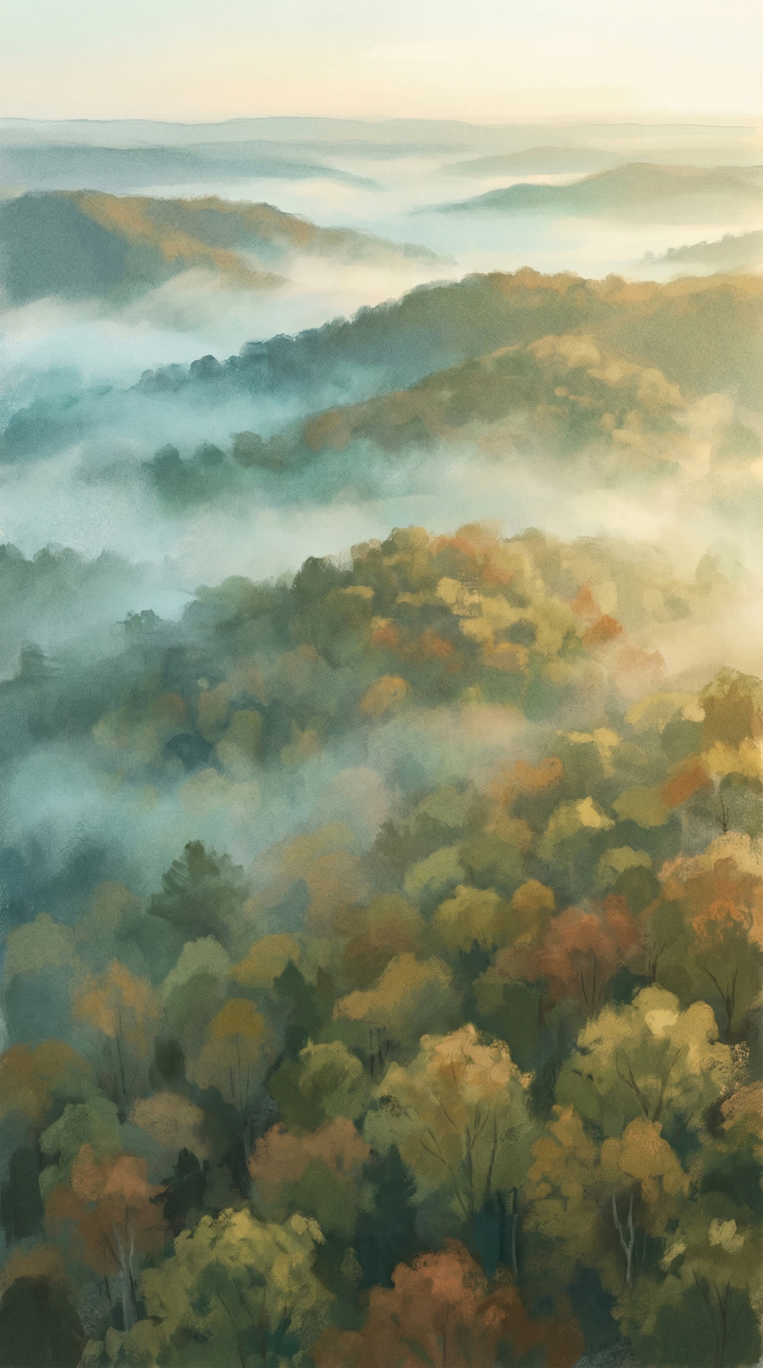 Misty Ozark ridgelines at morning